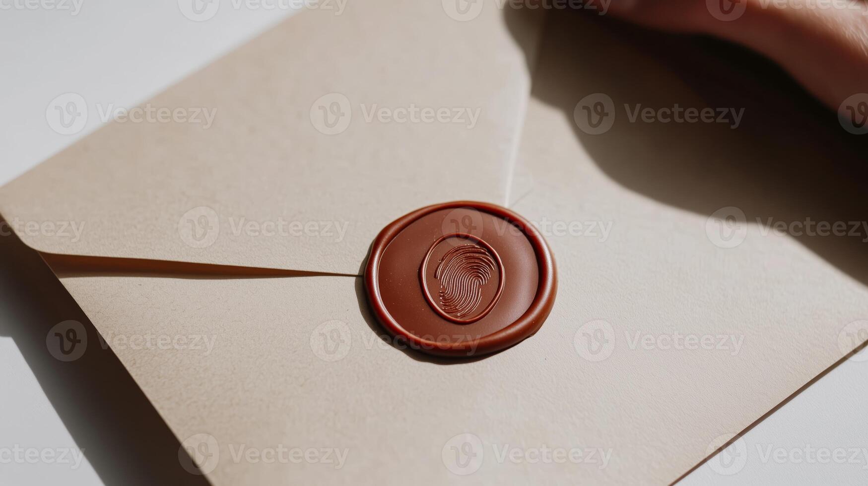 A person holding a wax seal on top of an envelope photo