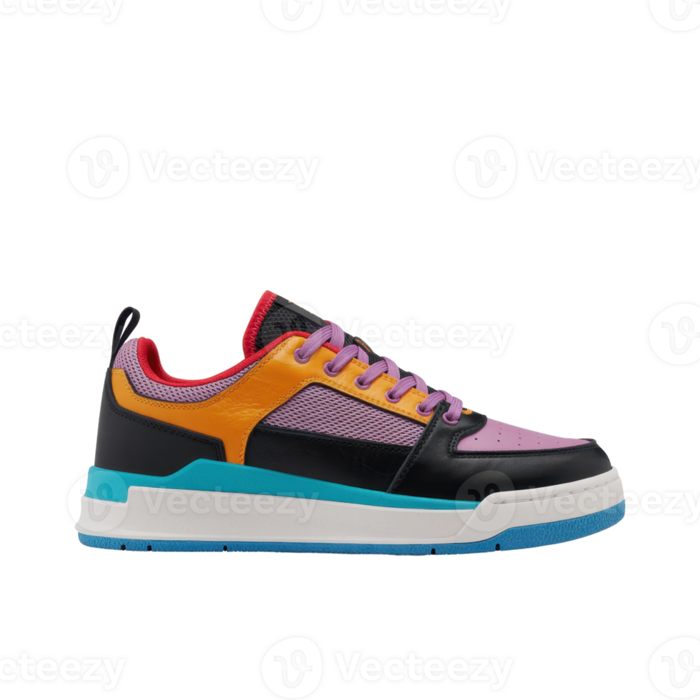 Athletic Sneakers with Mesh and Leather Design on Transparent Background png