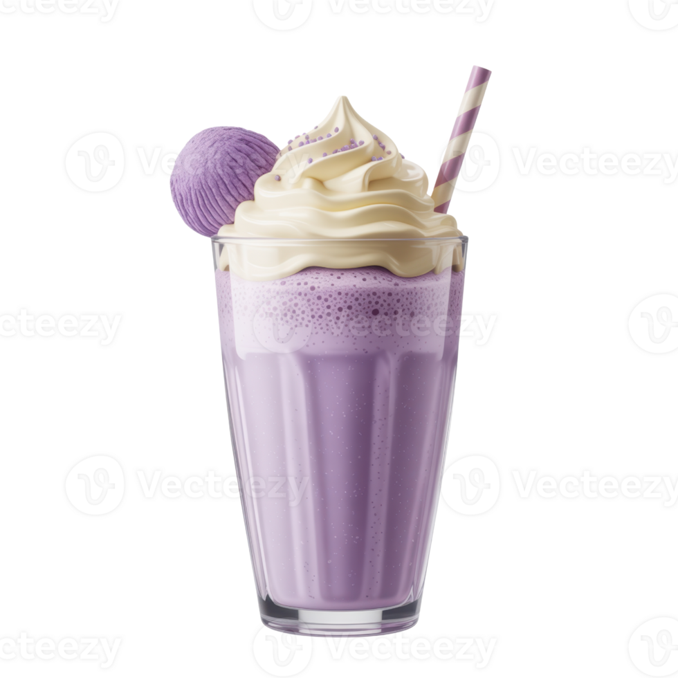 Purple Milkshake Topped with Whipped Cream and Straw on Transparent Background png