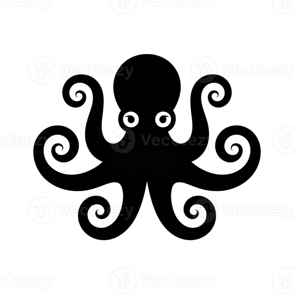 Elegant Silhouette Of An Octopus With Spiraling Tentacles On A Transparent Background png