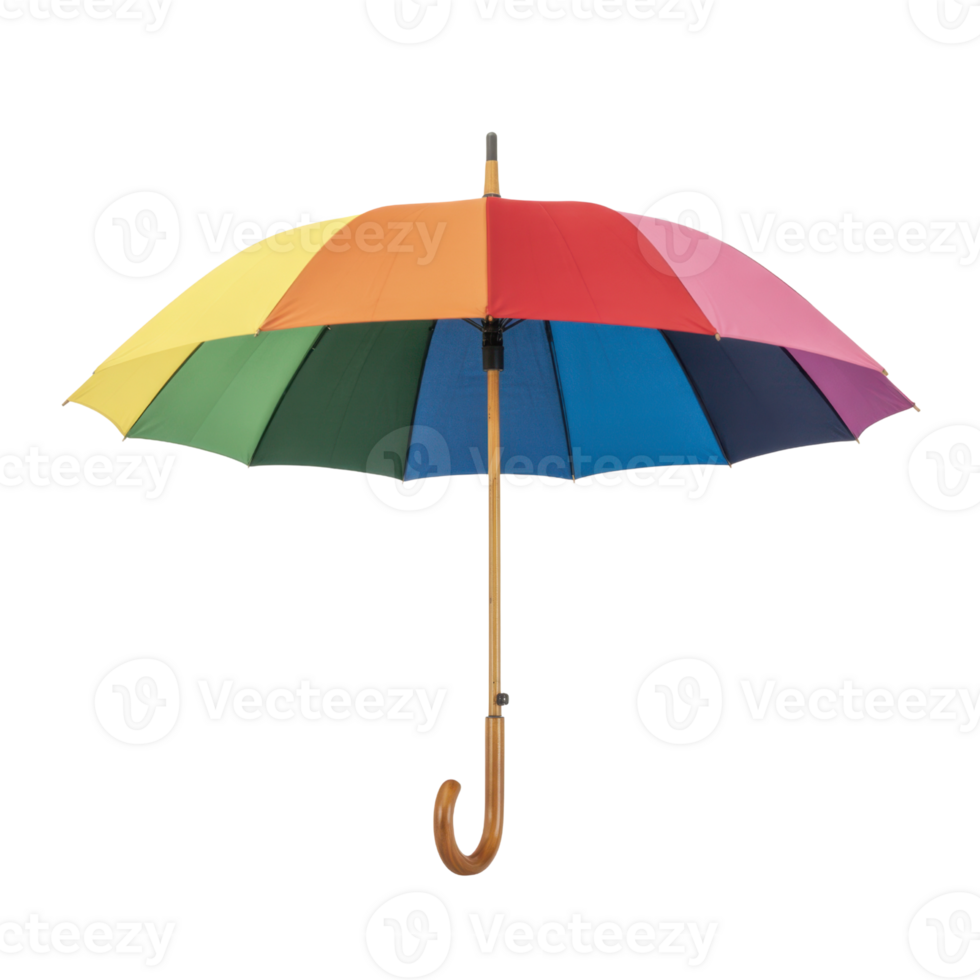 Colorful Striped Umbrella With Wooden Handle On Transparent Background png