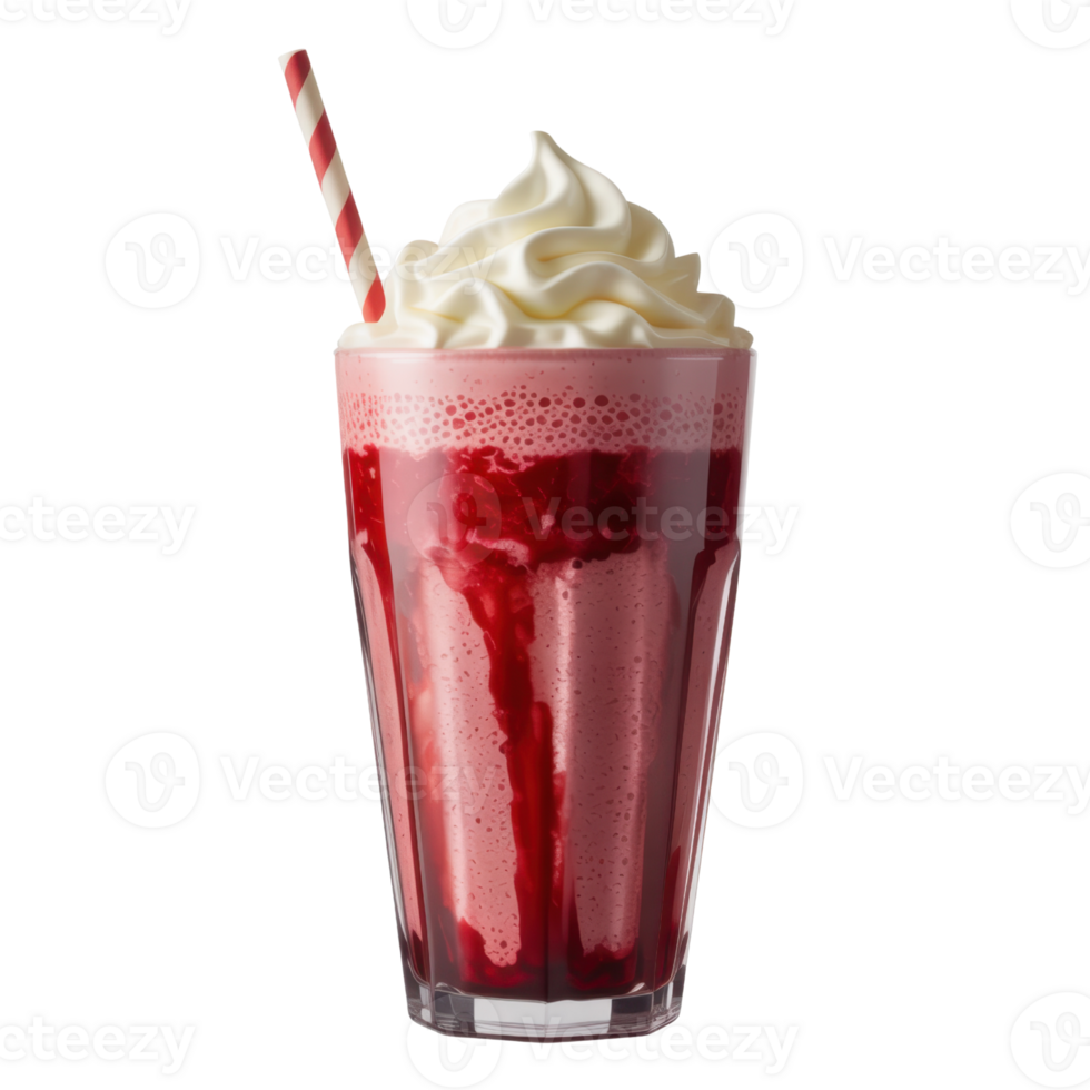 Refreshing Berry Smoothie With Whipped Cream and Straw in Glass on Transparent Background png