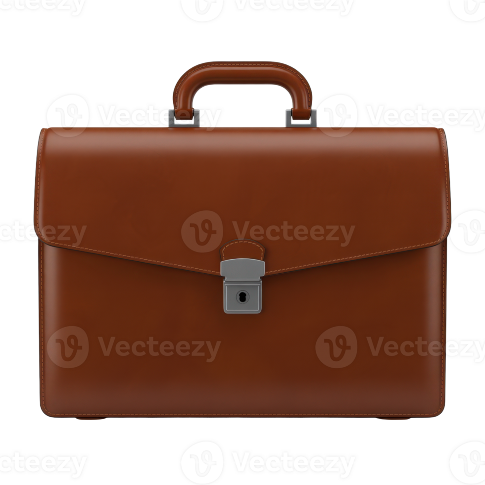 Classic Brown Leather Briefcase With Silver Locking Mechanism On Transparent Background png