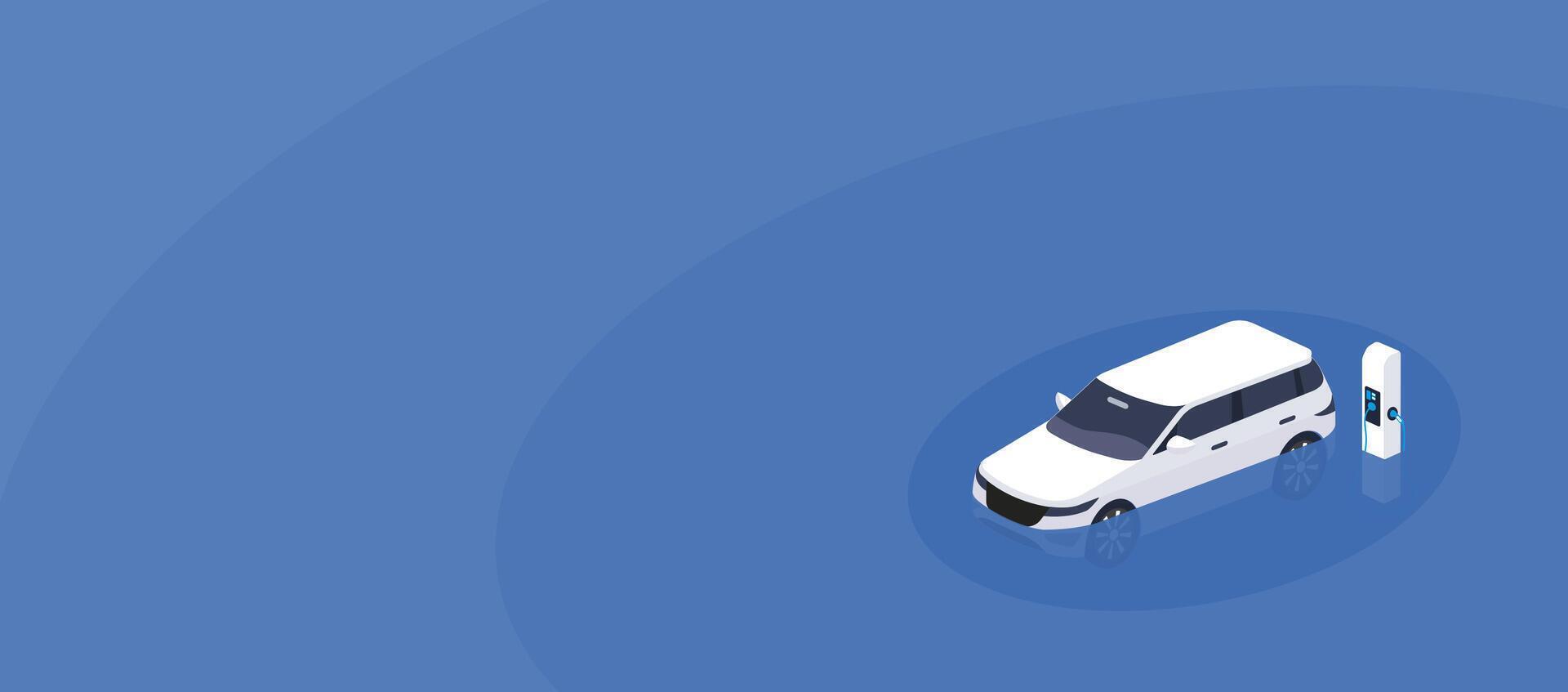 EV Electric SUV car and Floods concept showing an electric car and charger surrounded by water, representing climate risks and safety concerns in urban flooding situations. vector