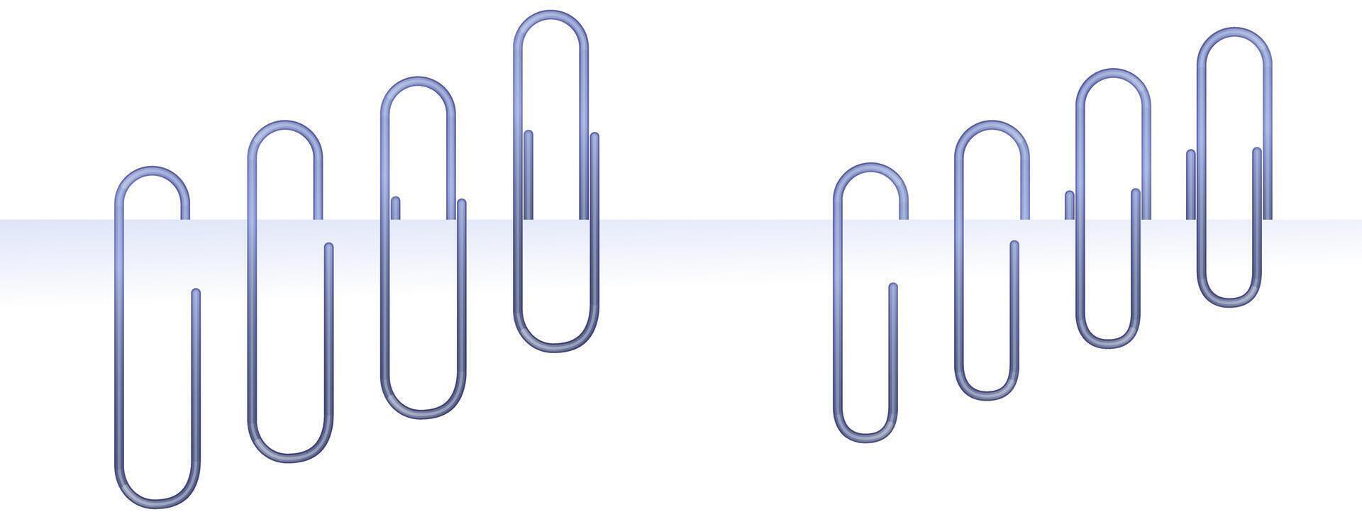 Spot the difference game featuring two rows of metallic paper clips in blue color. Educational visual challenge for children. Stock illustration in flat minimal style. vector