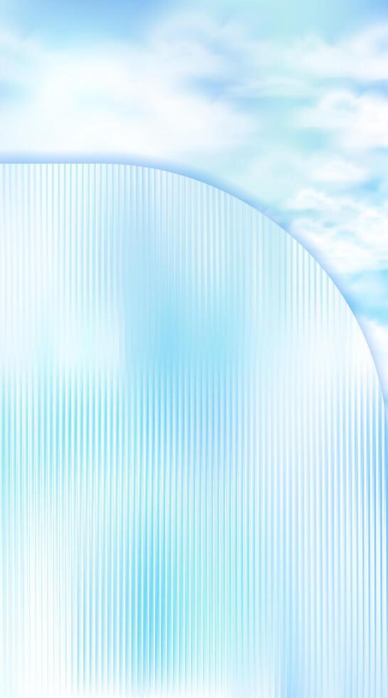Soft blue sky background with a dreamy glass distortion effect and a half-round transparent overlay. Perfect for modern social media and digital designs. vector