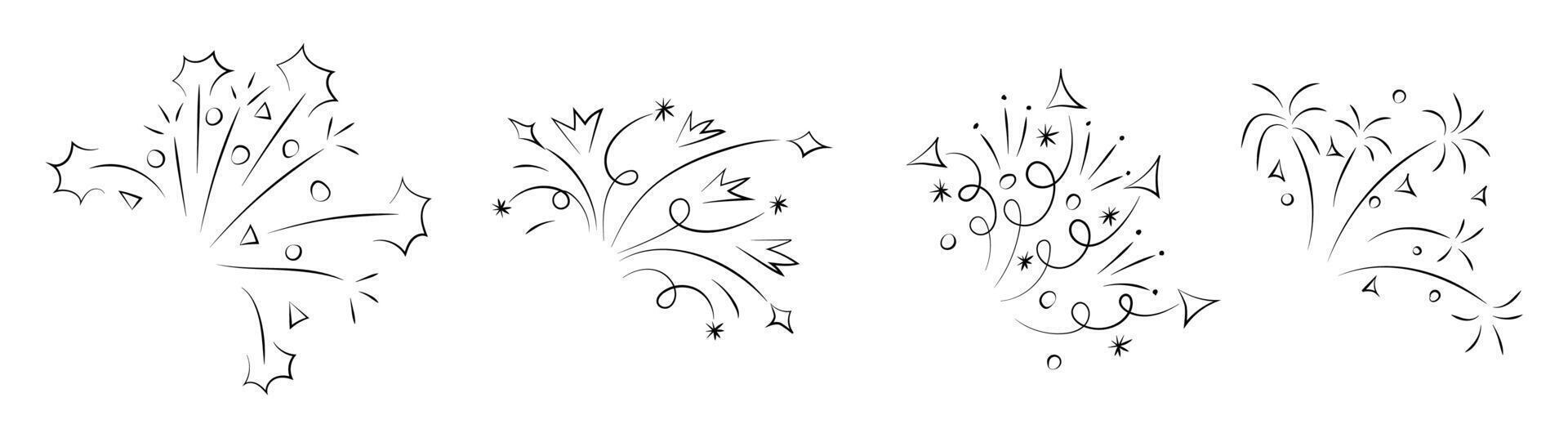 New Year firework confetti line icon. Firecracker explosion to celebrate happy anniversary with festive spark light. Congratulation birthday graphic with twinkle and sparkle decoration design vector
