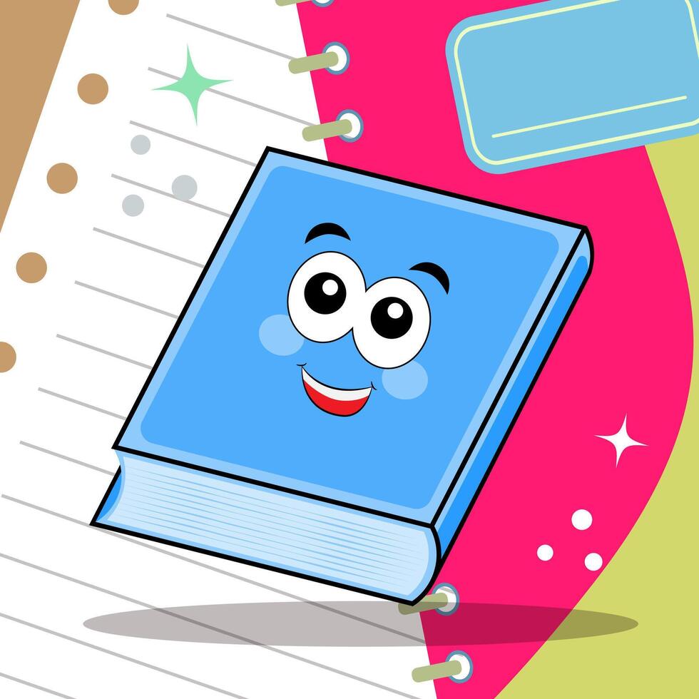 Kawaii school book in cute cartoon style. Happy school supplies. Hand drawn clip art illustration. Back to school concept. flat illustration of education and semester. vector