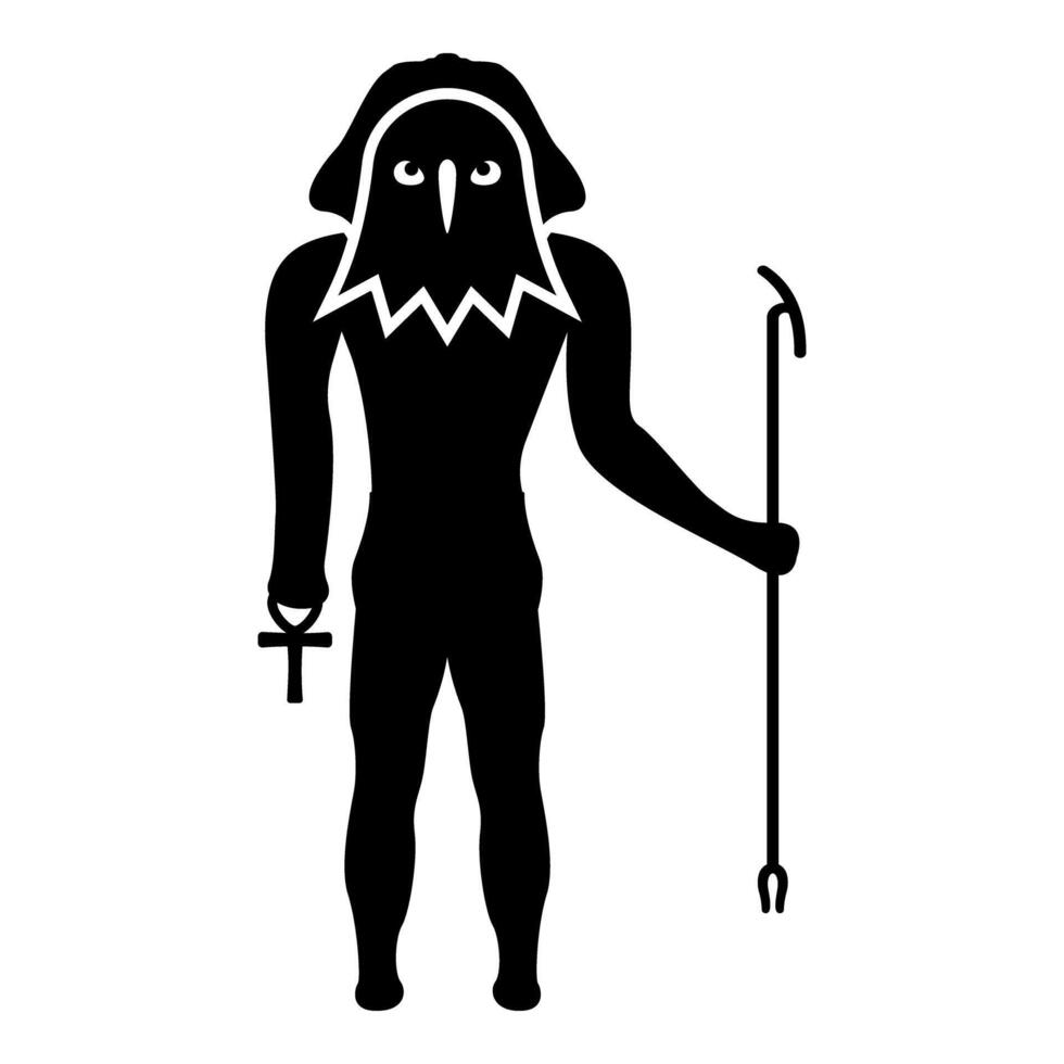 Ra ancient Egypt sun god deity with falcon head icon black color style vector