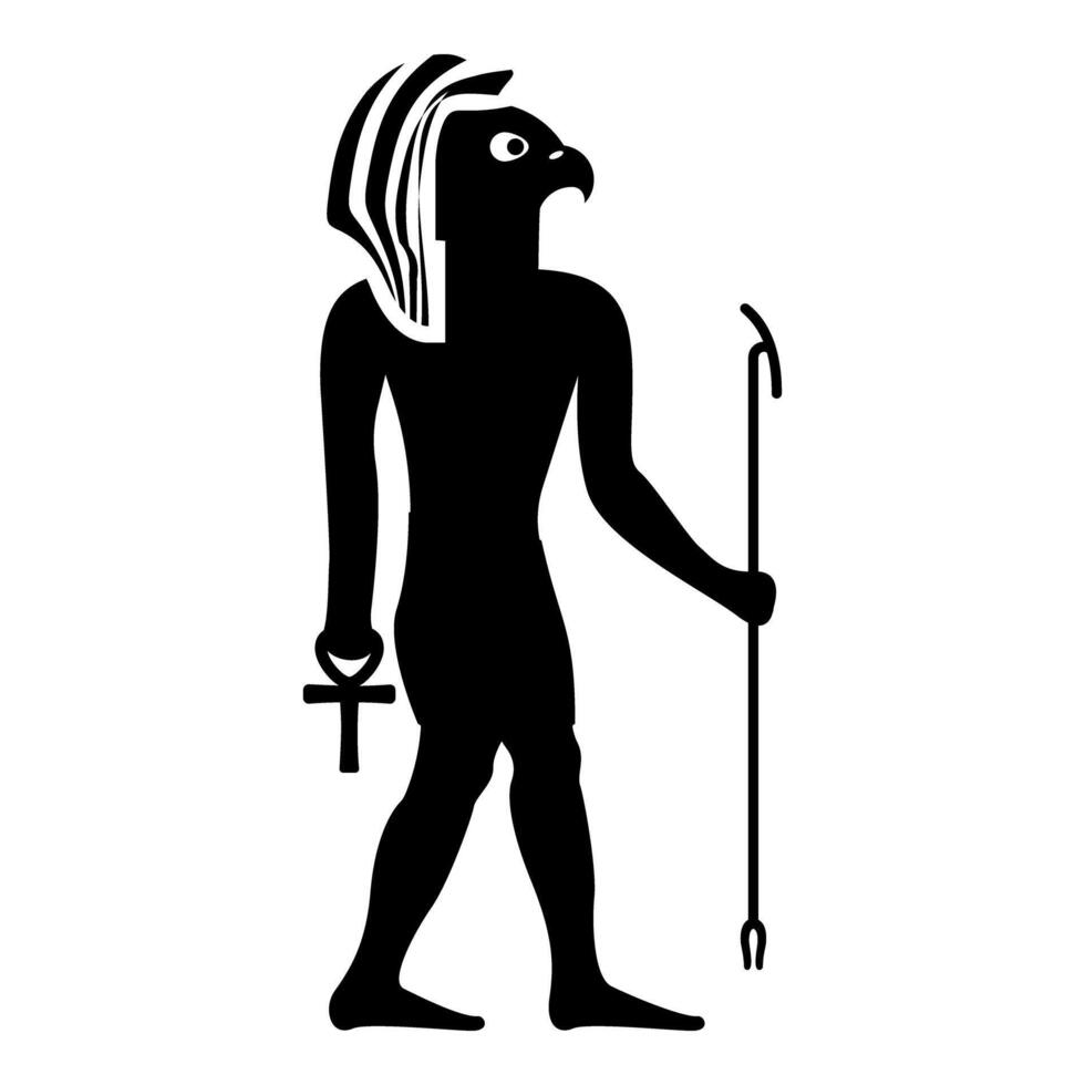 Egypt sun god deity Ra ancient with falcon head icon black color vector
