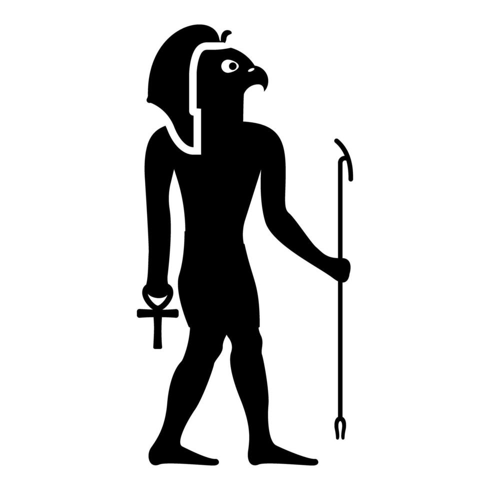 Ra ancient Egypt sun god deity with falcon head icon black color vector