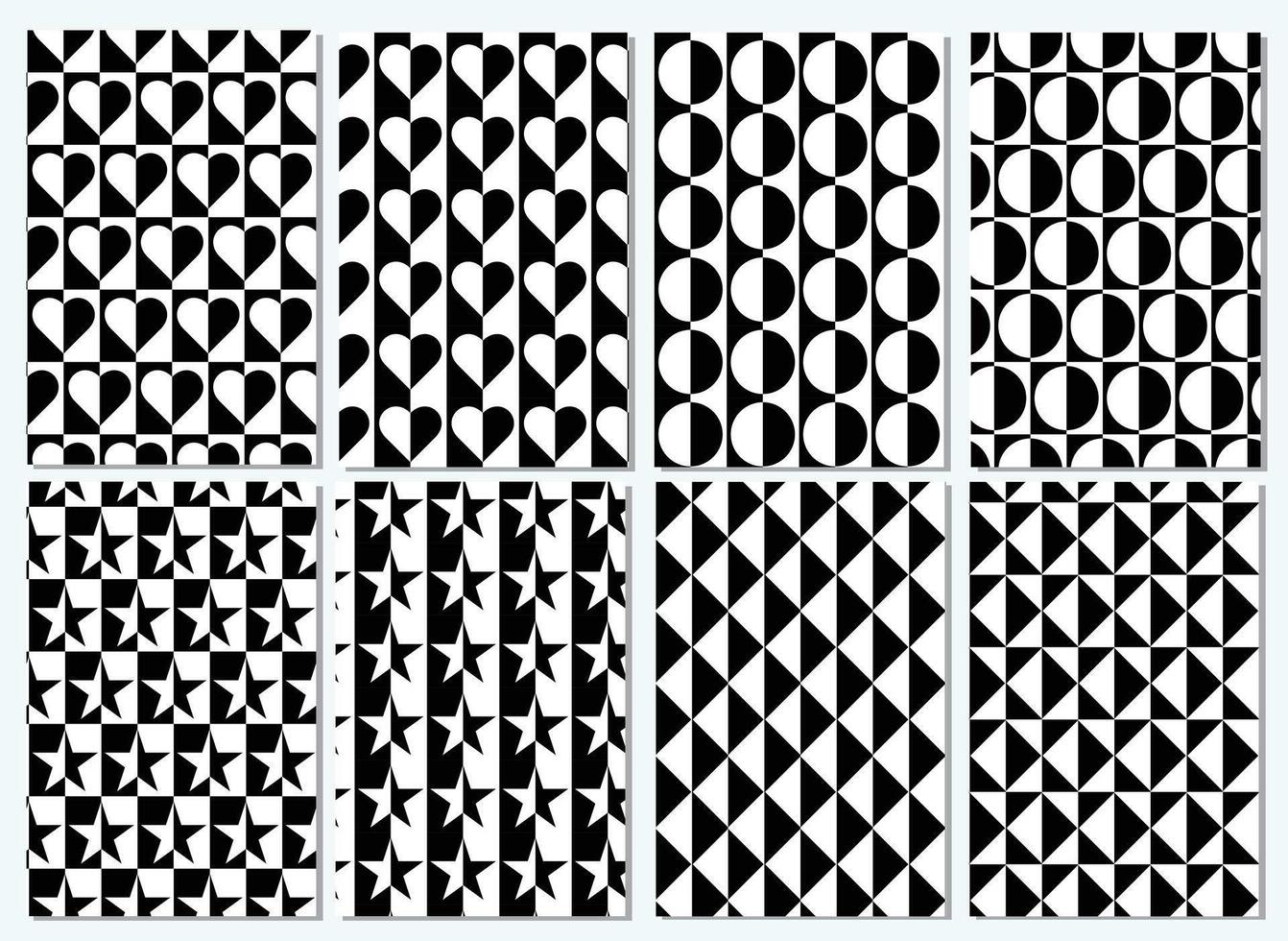 Black and white shape geometric pattern seamless collection vector