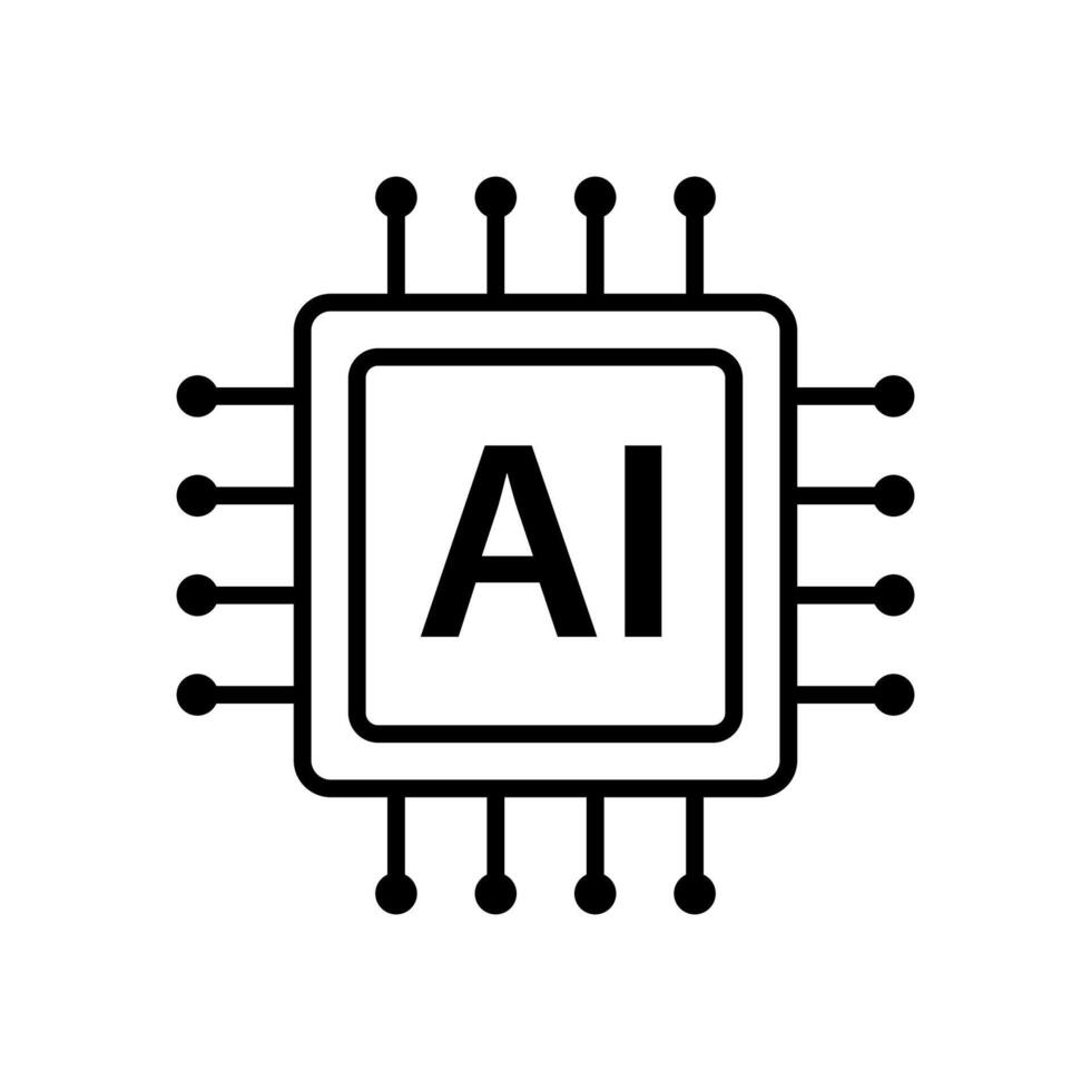 Artificial intelligence chip icon with bold circuit lines vector