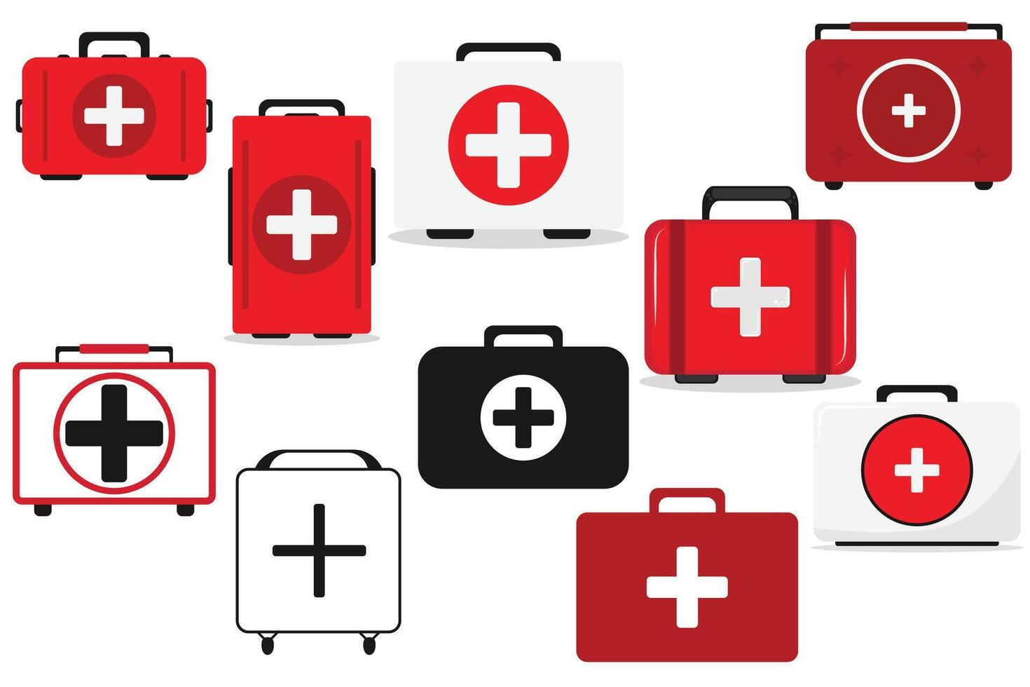 Set of First Aid Medical Emergency Kit with Red Cross Healthcare Bag vector