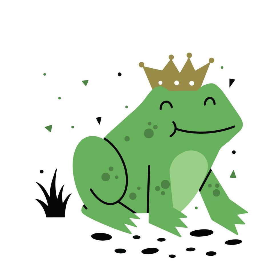 Cute little king frog illustration vector