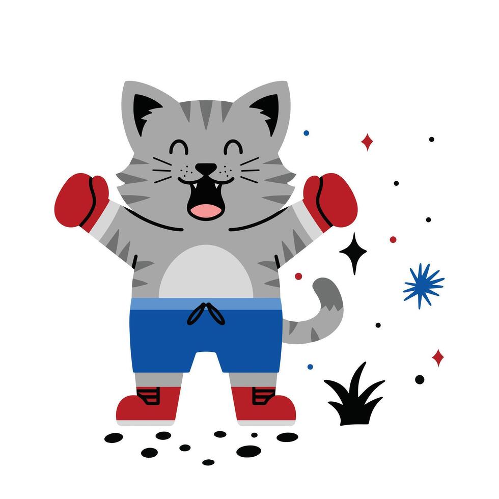Cute cat boxing illustration vector