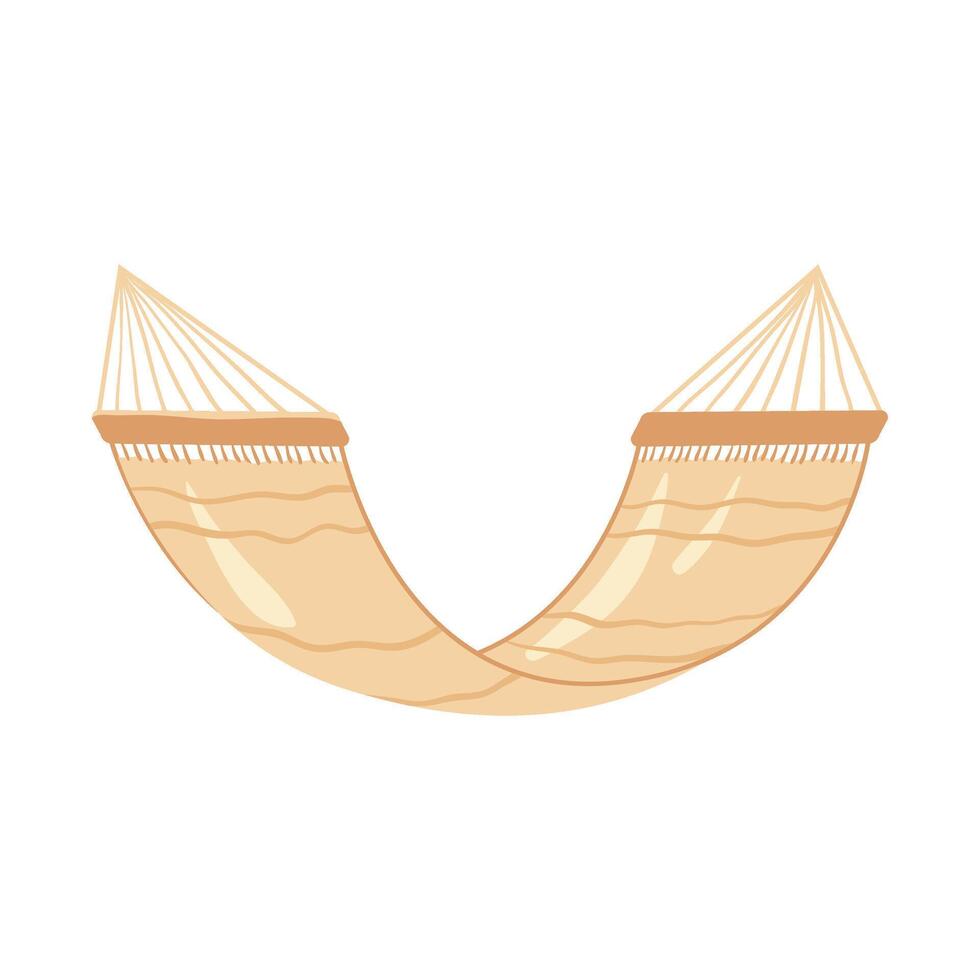Hammock simple illustration. Beige hammock for rest in simple cartoon style. Perfect for summer, relaxation on tropical beach, and summer vacation designs. vector