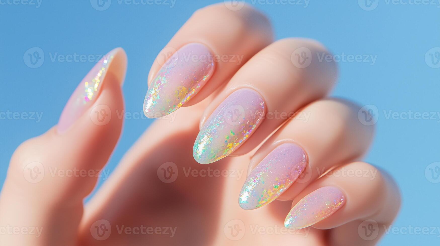 Vibrant and playful Y2K-inspired nail art featuring a mix of pink photo