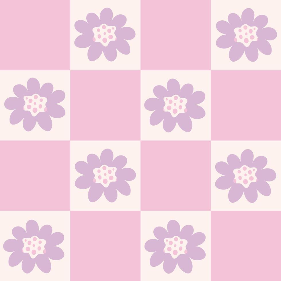 Pastel Chessboard Floral Seamless Pattern vector