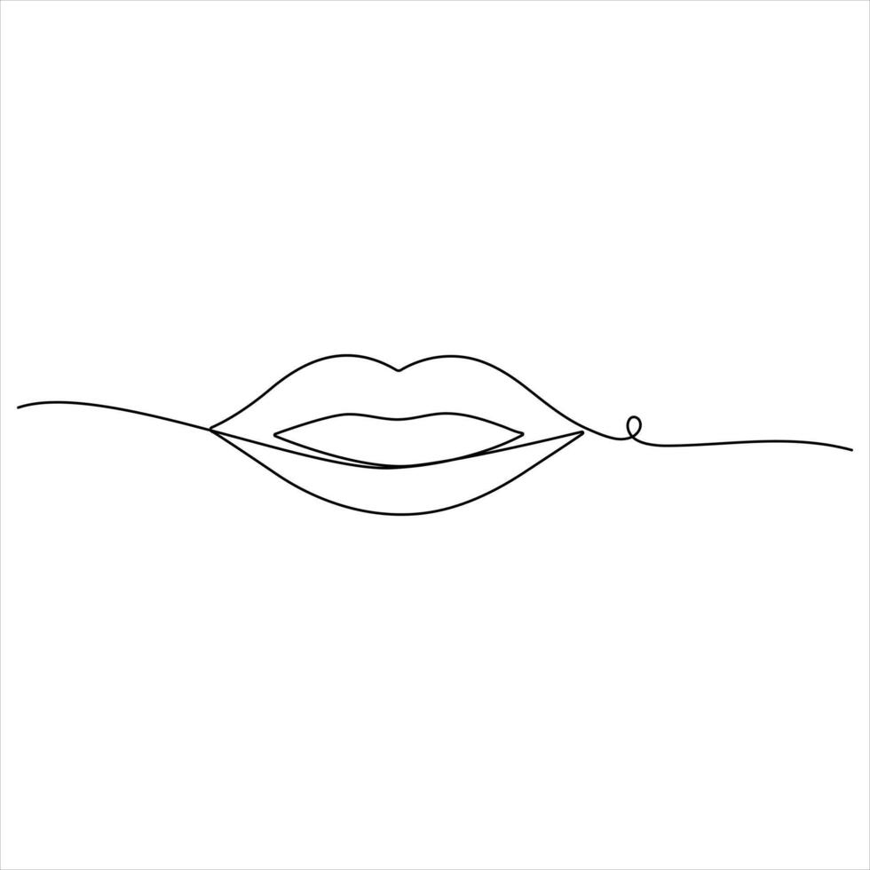 Minimalist continuous line art drawing of Lips outline style illustration vector