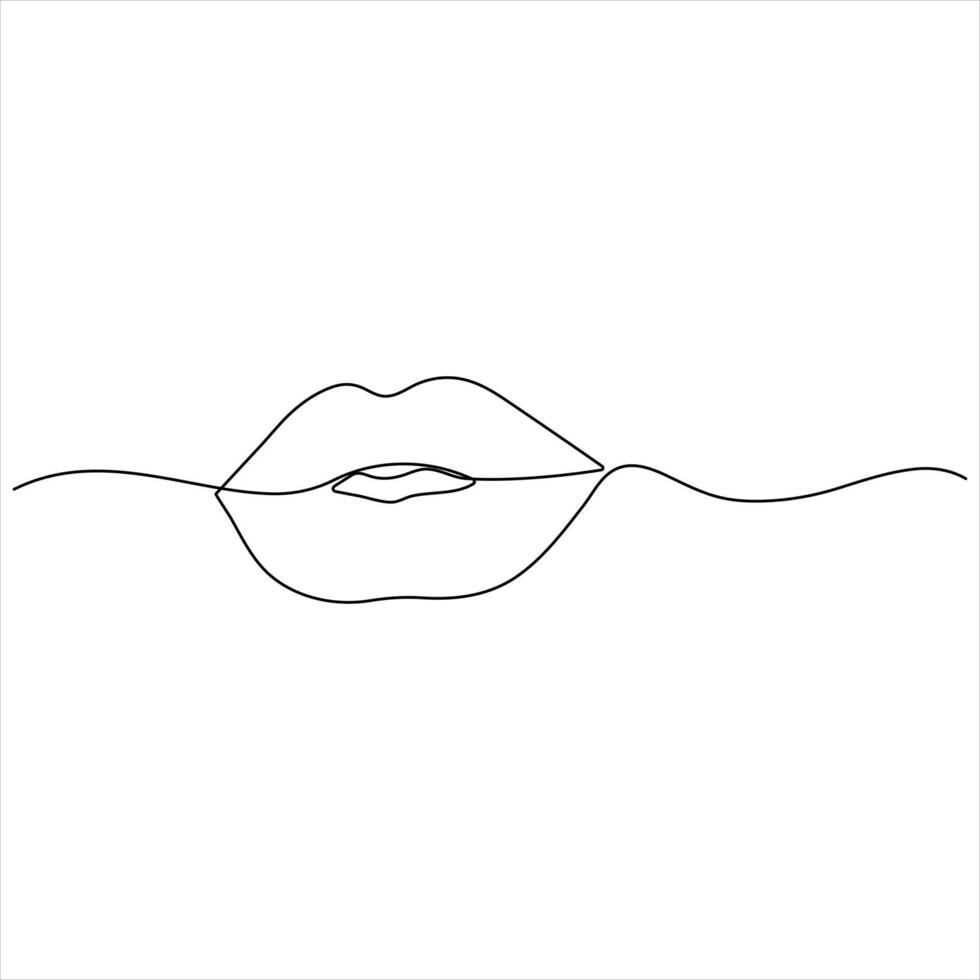 Minimalist Line drawing of Lips outline style illustration vector
