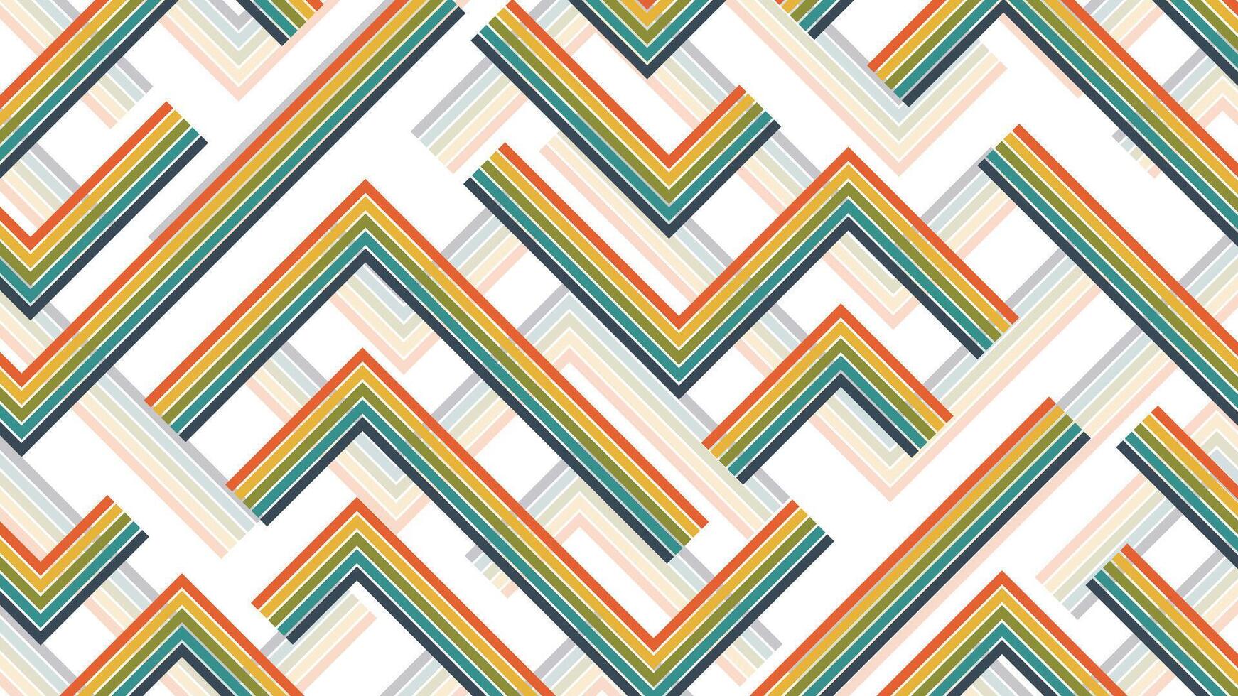 Seamless Abstract Geometric Retro Pattern with Chevron Lines in Vintage Color Palette vector