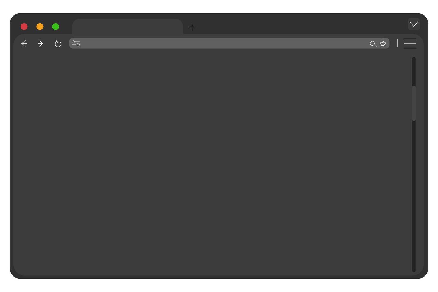 Web browser mockup window in dark mode modern flat simple line. web interface blank. Frame screen webpage ui template, interface bar. vector