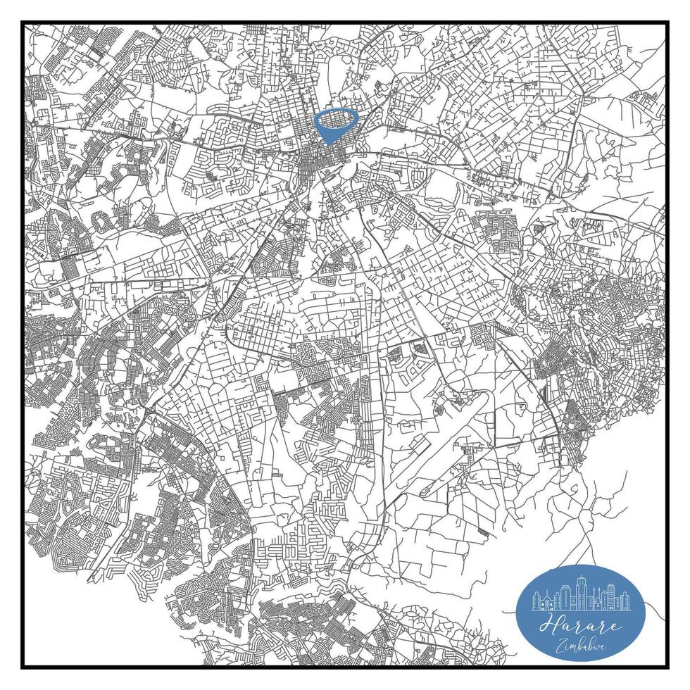 Harare capital city of Zimbabwe Urban Streets Roads Map with city center location pin,illustration element image vector