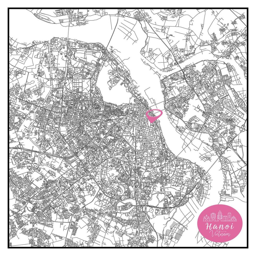 Hanoi capital city of Vietnam Urban Streets Roads Map with city center location pin,illustration element image vector