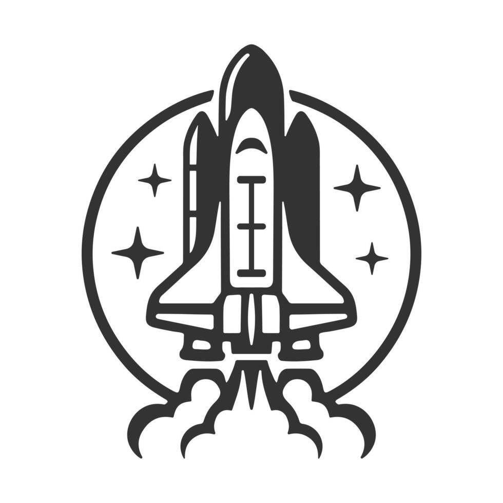 Space shuttle launch logo icon. Take off. Aerospace tech symbol. Rocket ship. Lift off. illustration image. Isolated on white background. vector