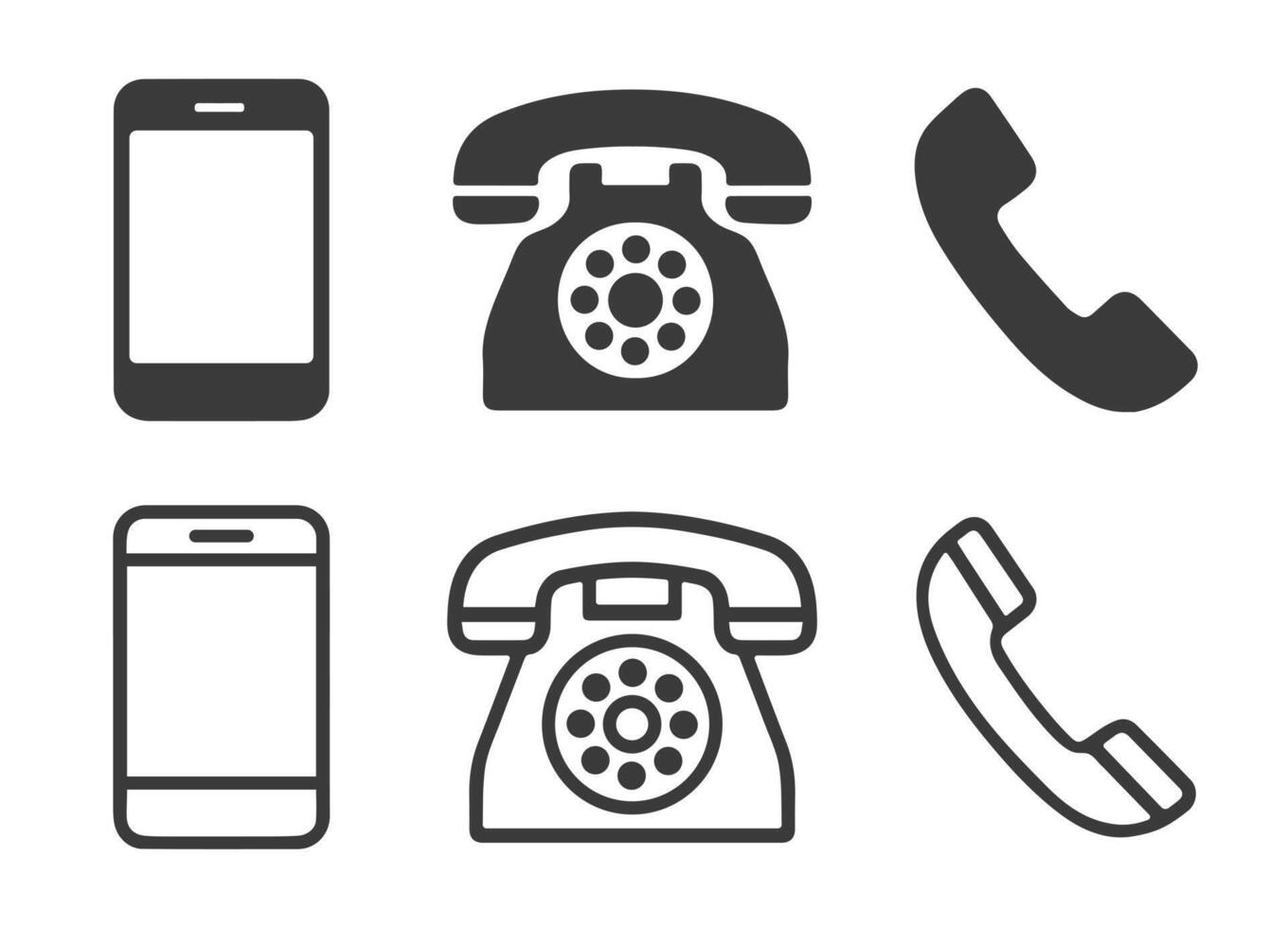 Phone contact connection icon symbol set. Old phone logo sign shape collection. 24 7 hour service. phones illustration image. Isolated on white background. vector