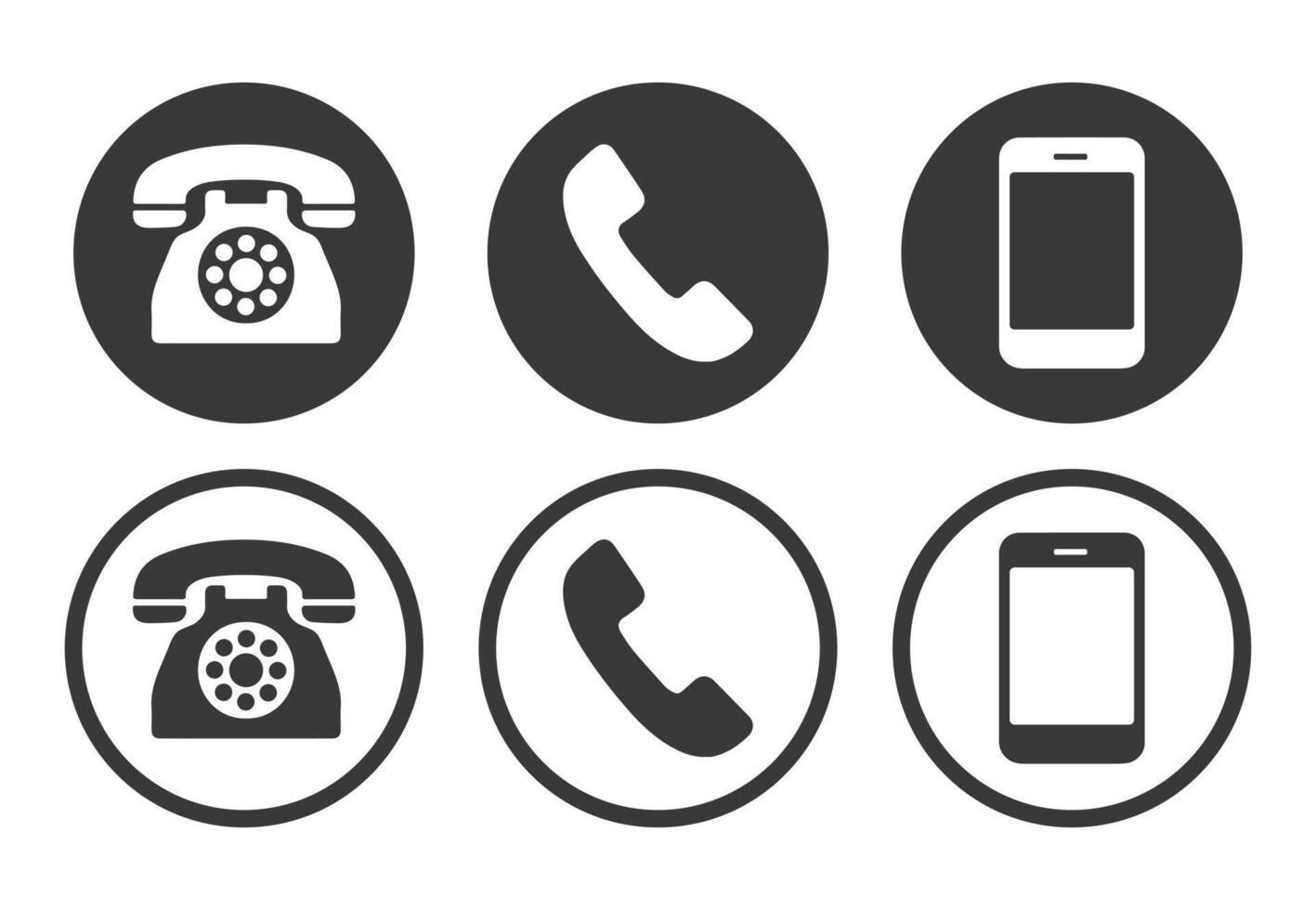 Phone contact connection icon symbol set. Old phone logo sign shape collection. 24 7 hour service. round button illustration image. Isolated on white background. vector