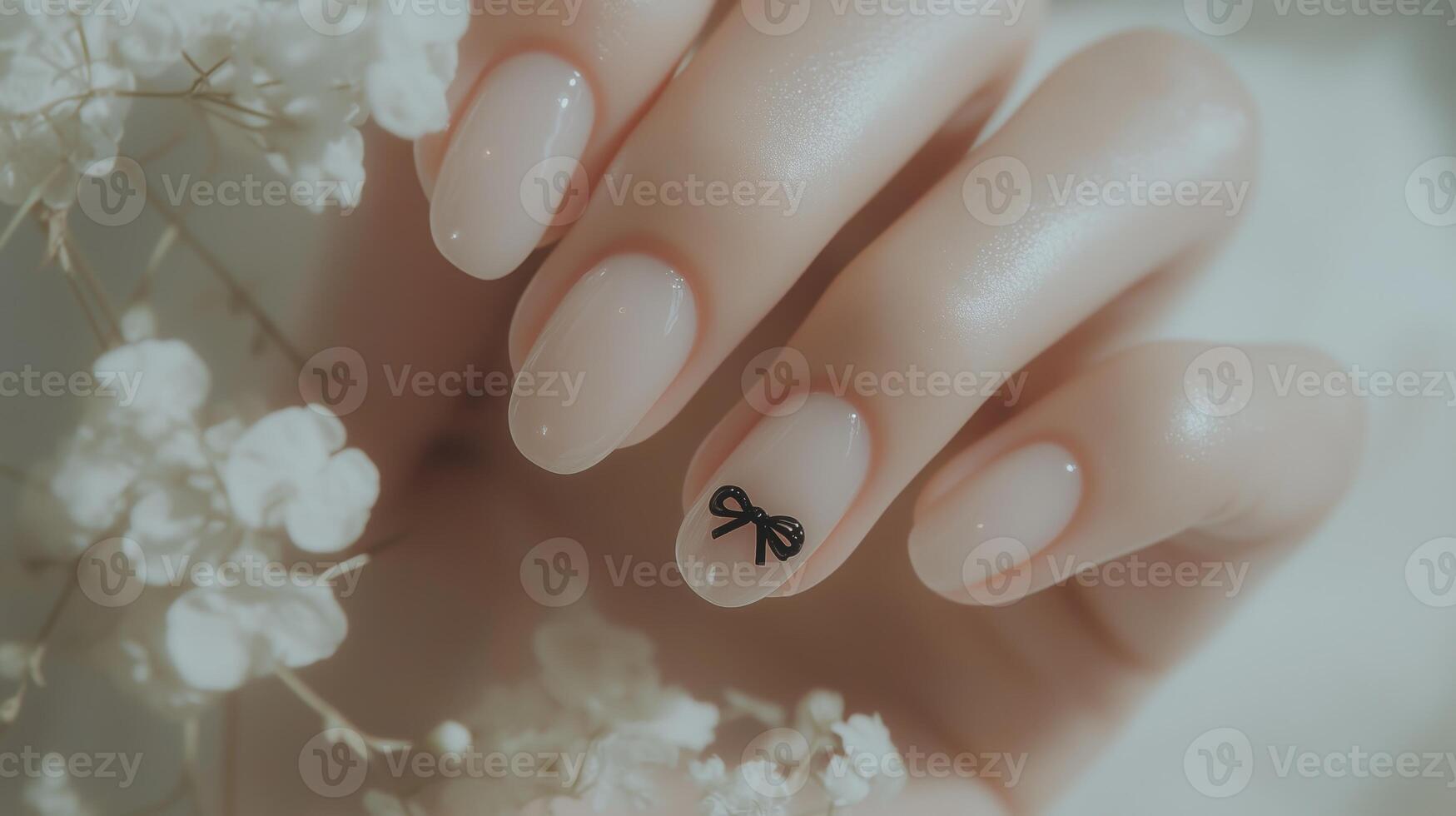 A woman's hand with a black bow on it photo