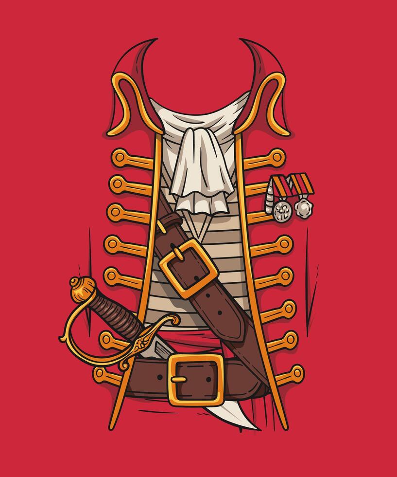 Detailed illustration of a historical pirate or naval captain's uniform vector