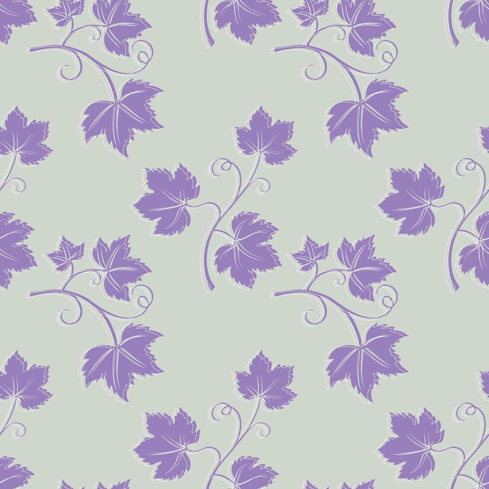 Grapevine with lilac purple leaves pattern, vine silhouette on light pastel background. vector