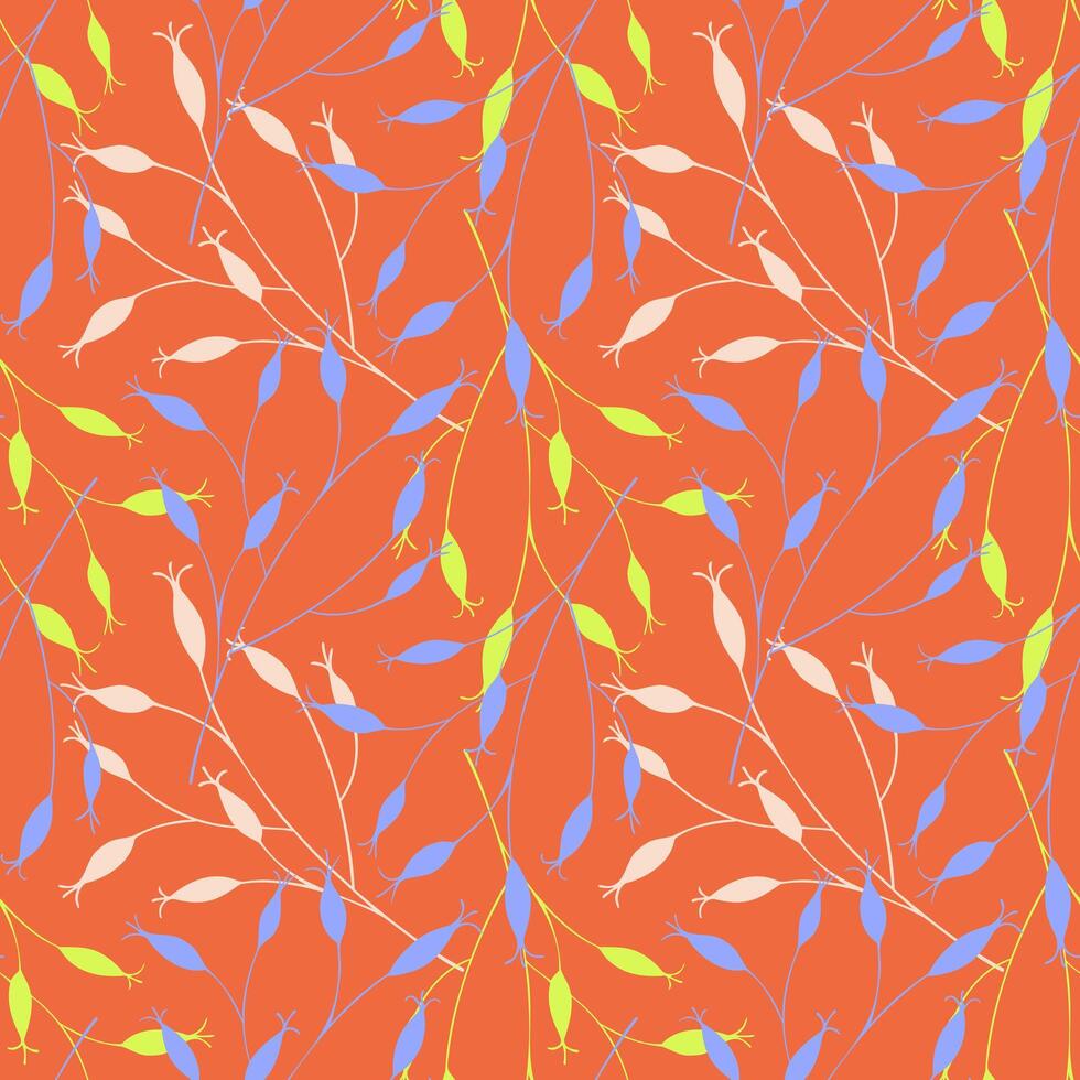 Rosehip branches with berries, autumn bright pattern . Silhouettes of rosehip fruits. vector