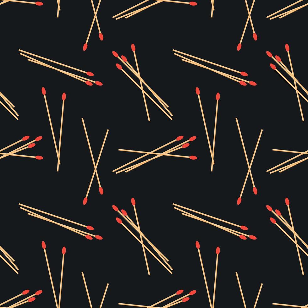 Matches seamless pattern, wooden sticks with red heads. On dark background. vector