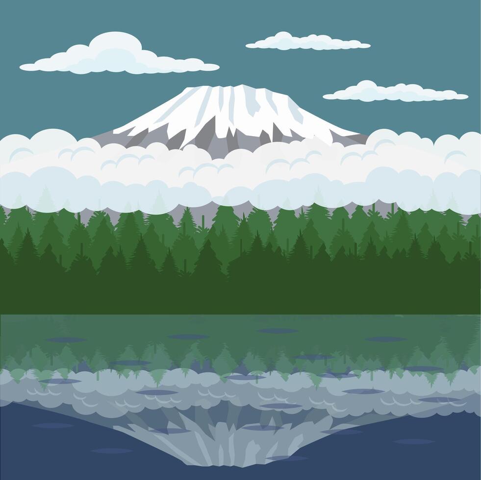 Natural landscape. Background illustration of a beautiful mountain landscape with reflection in water. vector