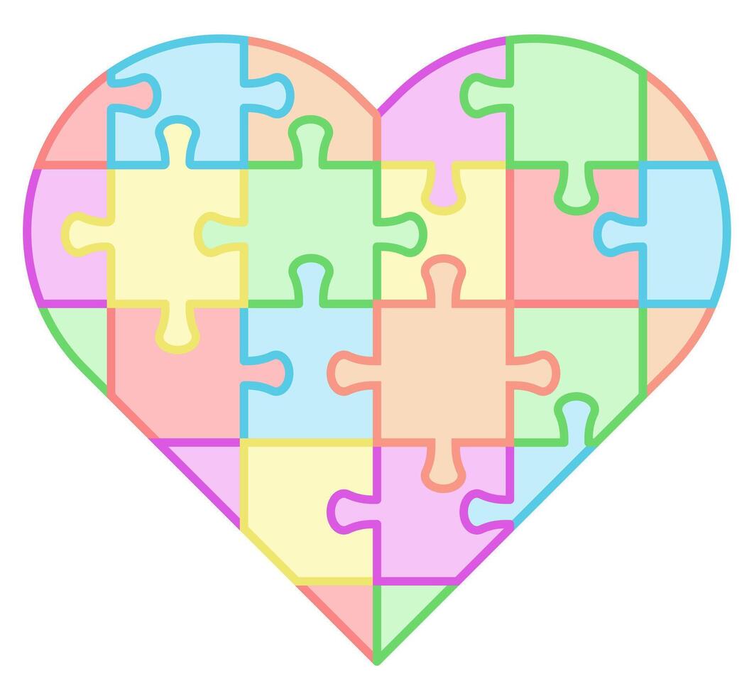 A simple heart shape made from puzzle pieces. Part of a logo or infographic element. vector
