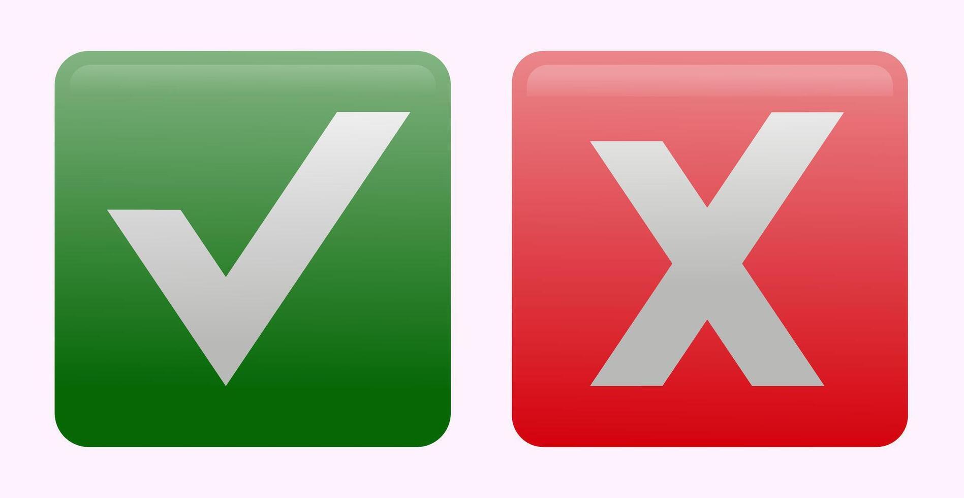Choice sign. Flat buttons. Green ticks and red crosses. vector