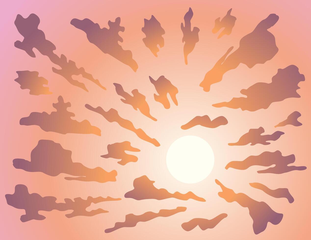 Clouds on the background of the setting sun. Bright sunset illustration. vector