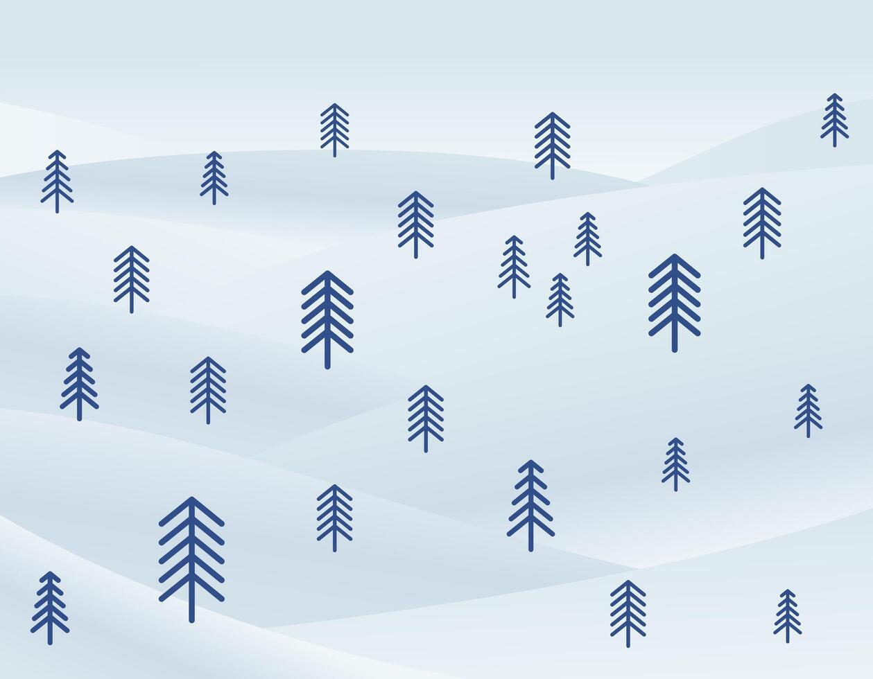 Minimalistic winter landscape with fir trees on snowy hills. Perfect for Christmas or winter design, cards, wrapping, backgrounds. vector