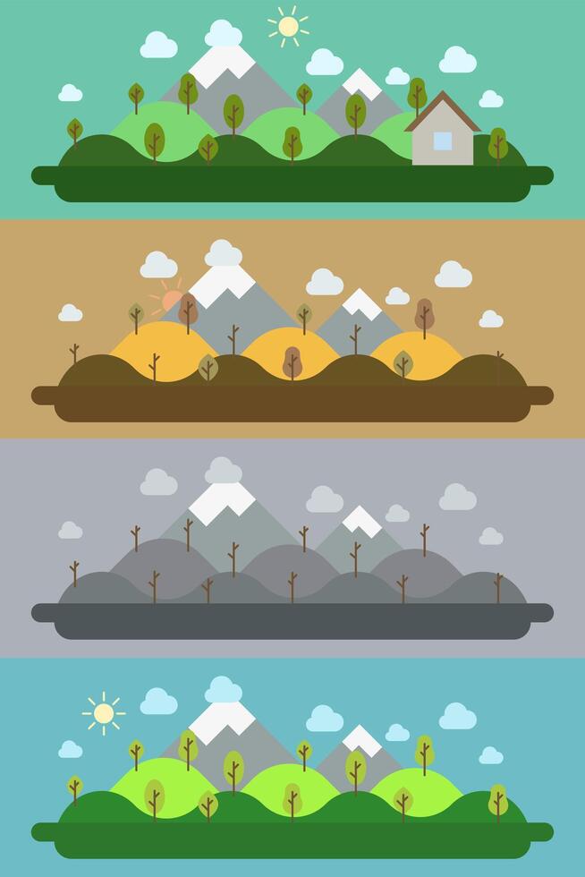 Minimalistic abstraction of the four seasons. Seasons in illustration. vector