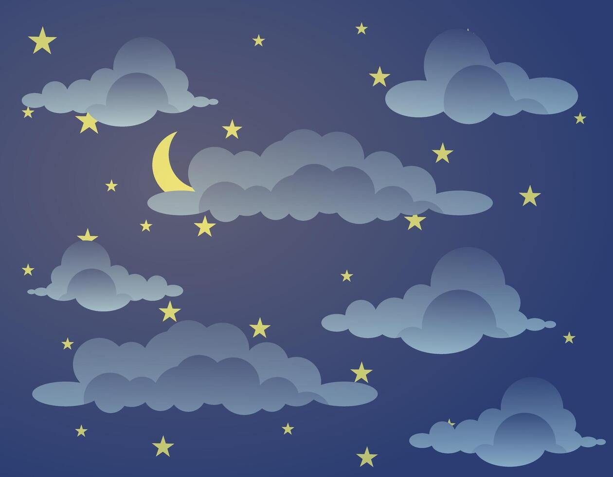 Illustration of a starry sky in the clouds. Magic of night nature. Moonlit night. Moonlit sky. vector