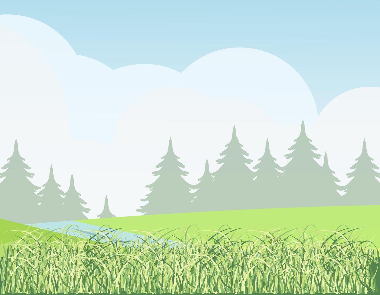 Nature background in flat cartoon style. Bright summer fields. Green hills. vector