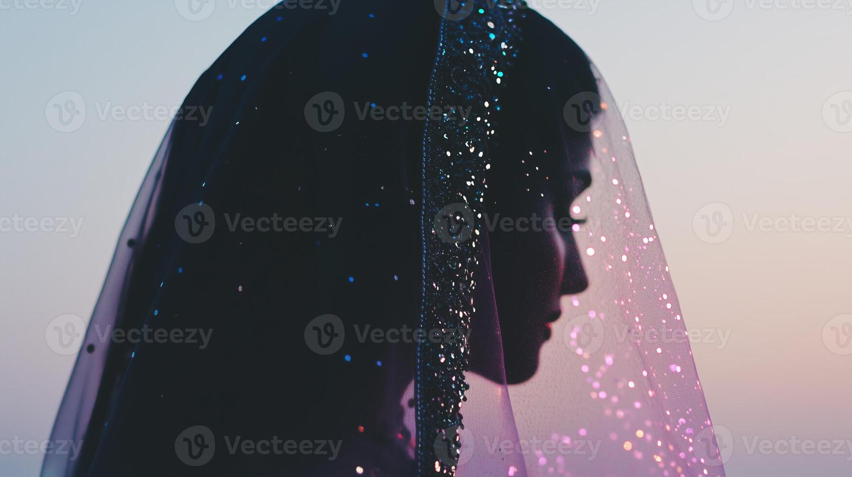 A woman wearing a veil and a veil with glitter photo