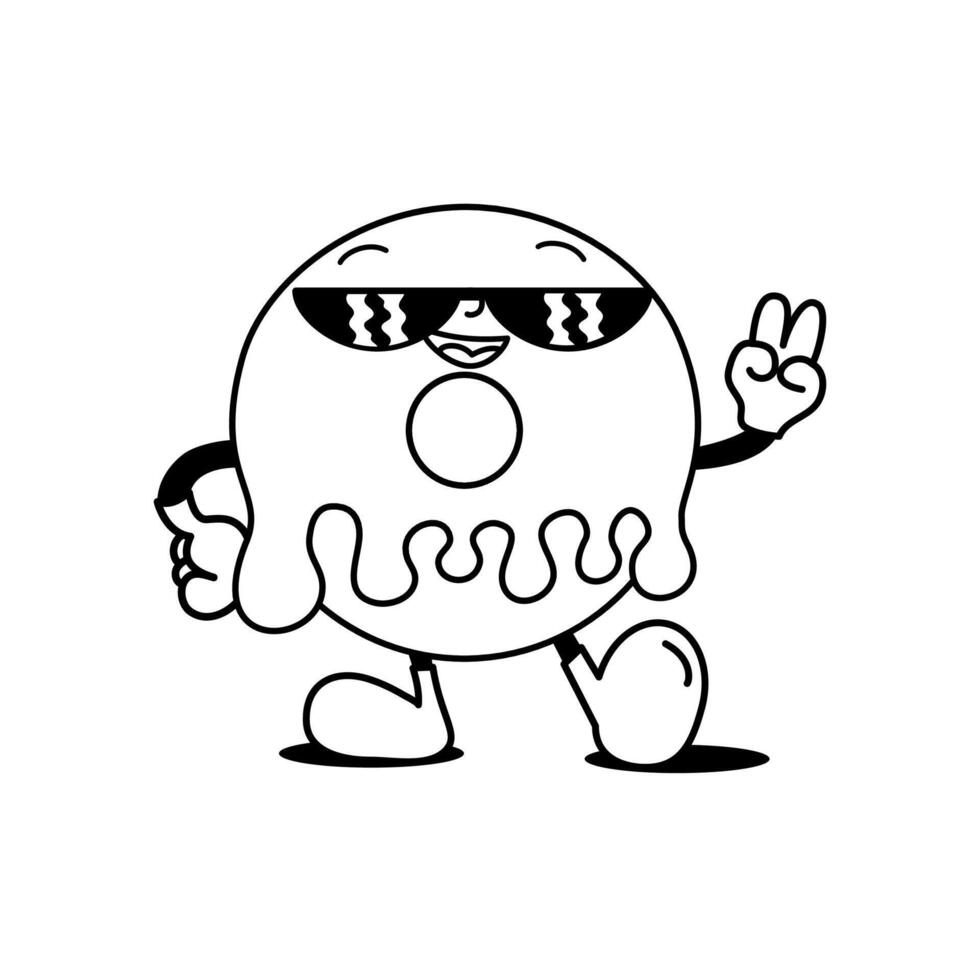 Cool donut character with sunglasses and peace sign vector
