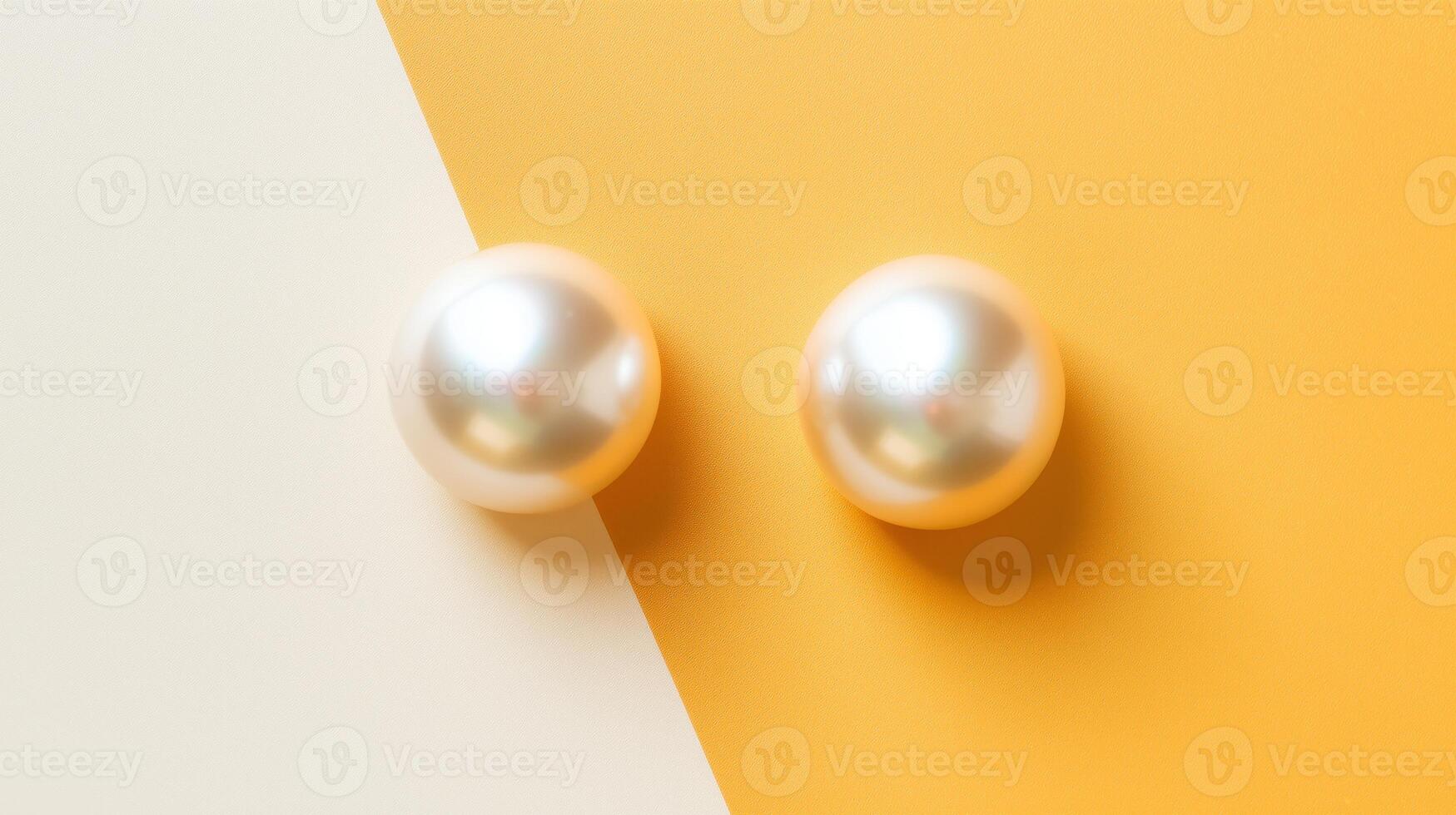 Minimalist pearl earrings on a two-tone orange photo