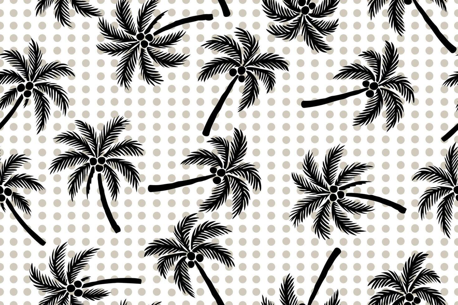 Black silhouette palm tree with dot seamless pattern for background fabric wallpaper vector