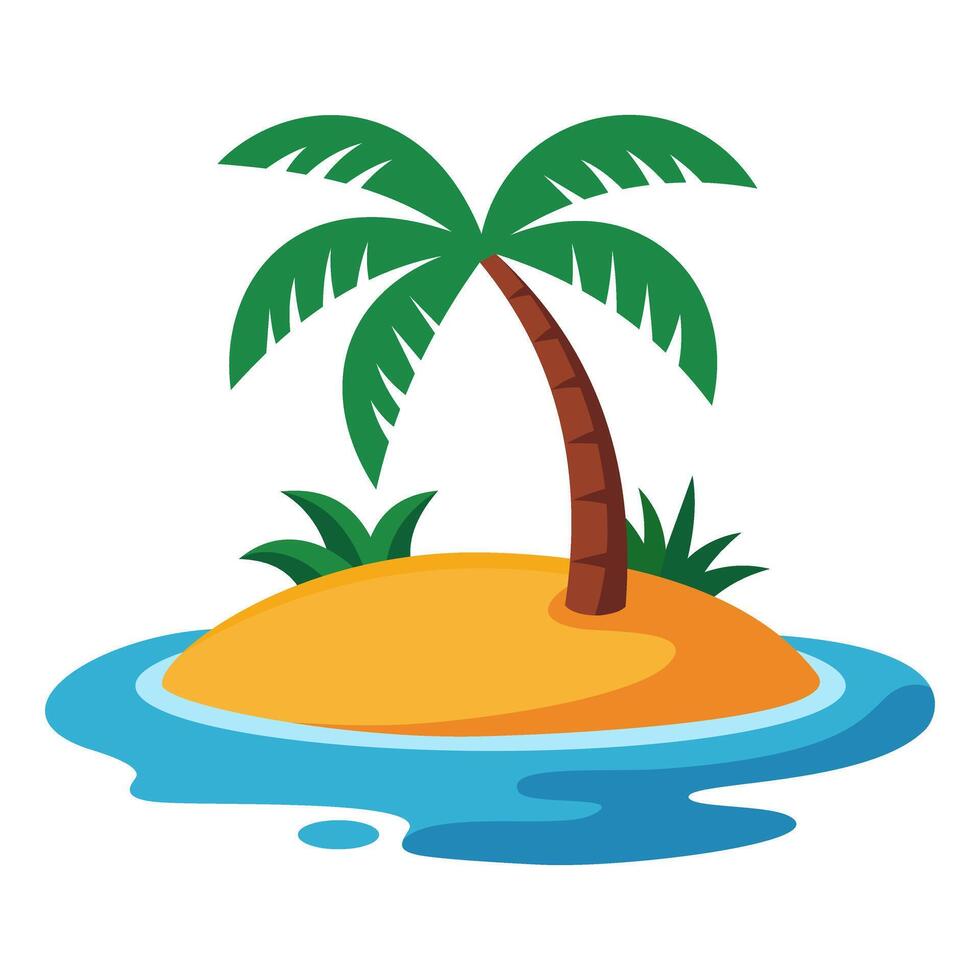 Palm coconut tree with island illustration vector